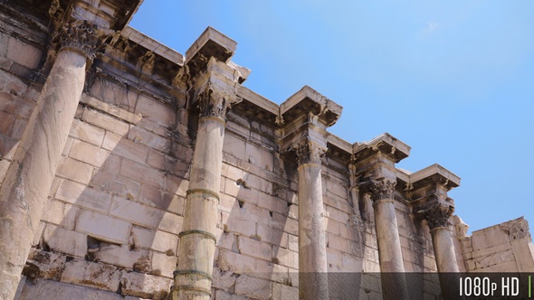 Hadrian's Library Stone Column Facade on a sunny summer day