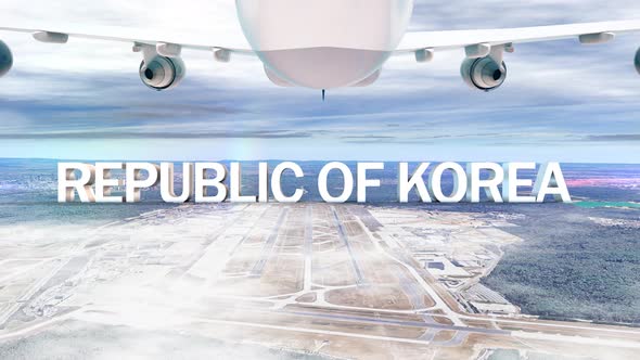 Commercial Airplane Over Clouds Arriving Country Republic Of Korea