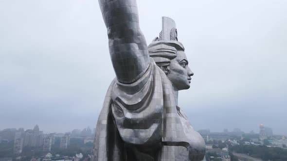 Kyiv, Ukraine Aerial View in Autumn : Motherland Monument. Kiev