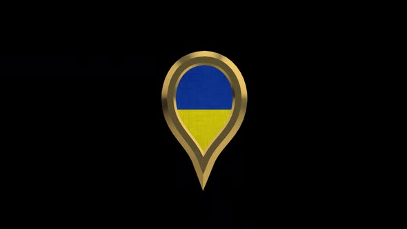 Ukraine Flag 3D Rotating Location Gold Pin Icon