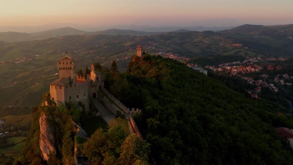 Flying over the amazing hilltop fortresses on Monte Titano in San Marino.