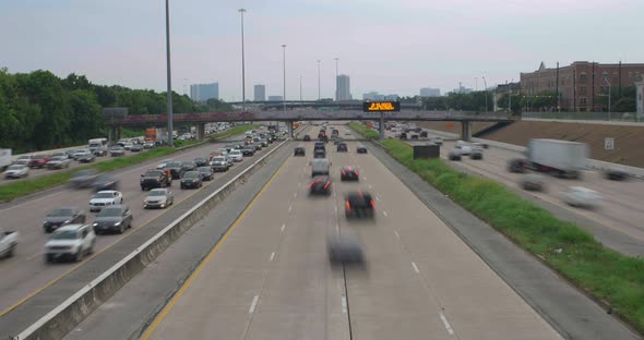 Time lapse of traffic on I-59 South near downtown Houston