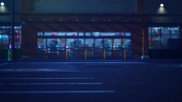 Night Supermarket Parking Outside View