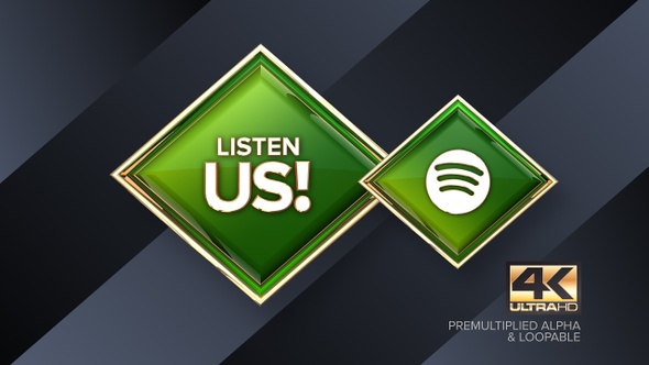 Spotify Listen Us! Rotating Sign 4K Looping Design Element