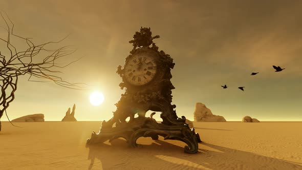 Time-lapse Desert And Old Clock 