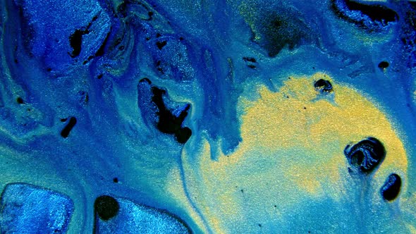 Abstract Ink Painting Blue and Gold Background