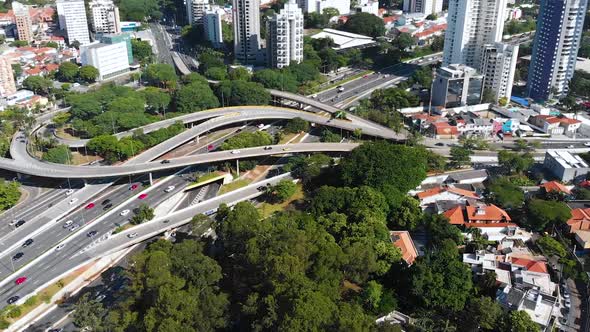 Road Junction Sao Paulo, Brazil (Aerial View, Panorama, Drone Footage)