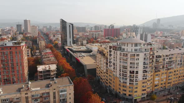 Scenic Autumn Nature With City Buildings Panorama