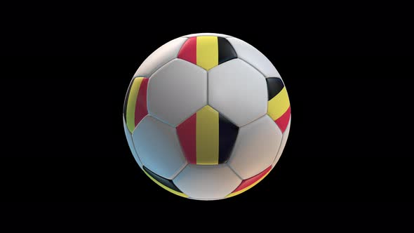 Soccer ball with flag Belgium, on black background loop alpha alt