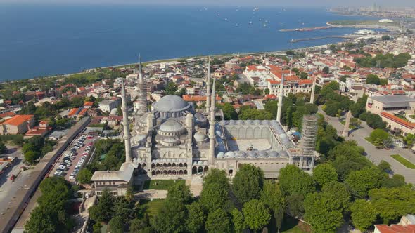 Aerial shot of the Blue Mosque in Istanbul