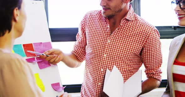 Executives discussing over white board