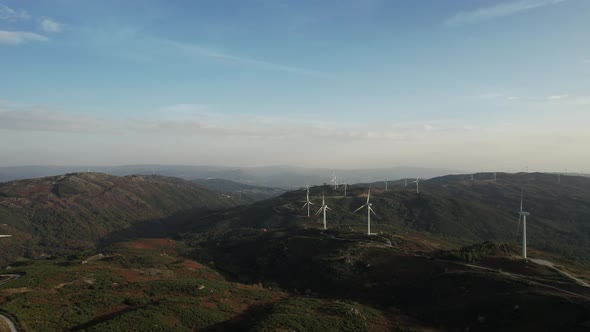 Aerial Footage of Wind Energy Converters at a Wind Farm