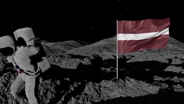 Astronaut Planting Latvia Flag on the Moon