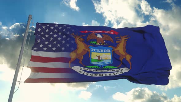 Flag of USA and Michigan State