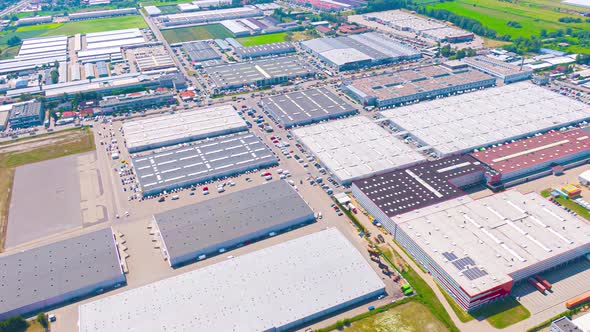 Giant shopping center aerial hyperlapse. 4k aerial timelapse video of giant shopping mall