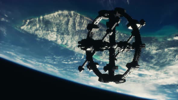 Massive Spaceship Take Position Over Earth Elements Furnished By NASA alt