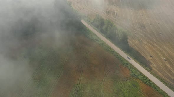 Aerial View of Driving Car