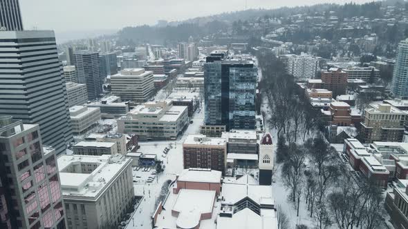 Snow Storm in Downtown Portland in the Winter