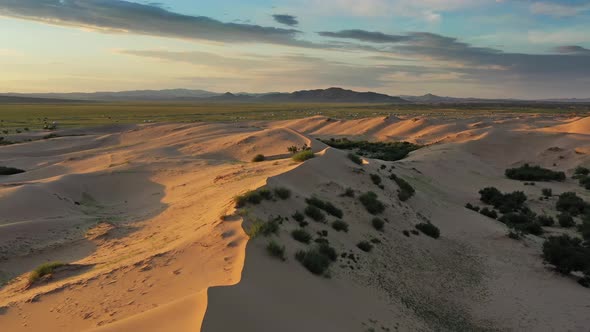 Aerial View of Sand Dunes at Sunrise in Mongolia