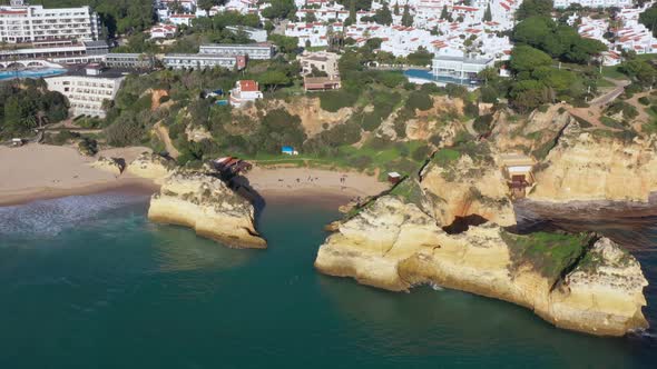 Aerial View of Beautiful Portuguese Beaches with Rocky Sandy Shores and Pure Sand for Tourists