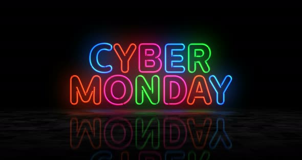 Cyber Monday symbol glowing neon 3d lights