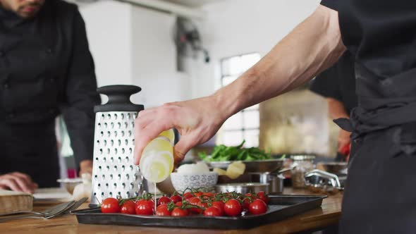 Diverse group of chefs working in a kitchen