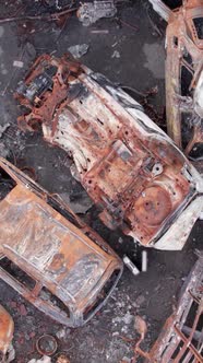 Vertical Video of the War in Ukraine  Destroyed Cars