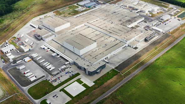 Aerial view of a large modern industrial factory. Industrial background. Logistics from above