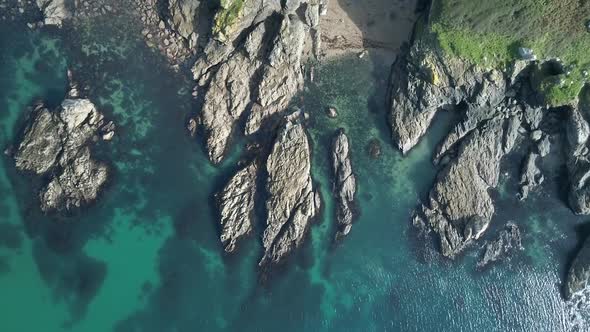 top down view of coast line, Cornwall England UK, aerial view