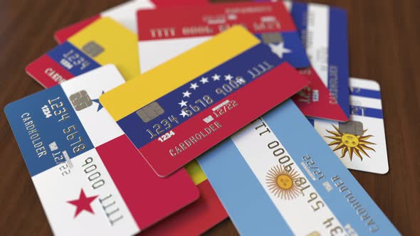 Emphasized Bank Card with Flag of Venezuela