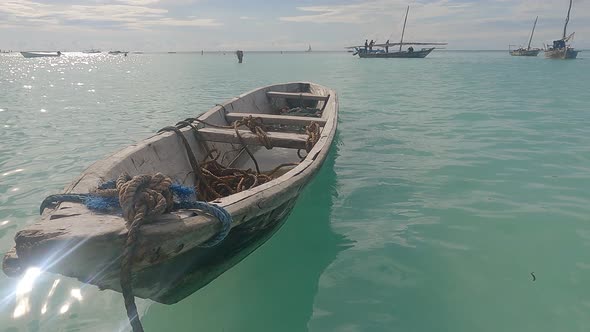 Zanzibar Tanzania  Boat Near the Shore Slow Motion