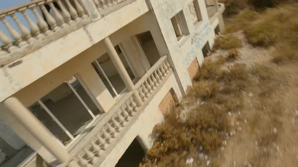 Drone Over Roof Of Abandoned Building And Forest Landscape