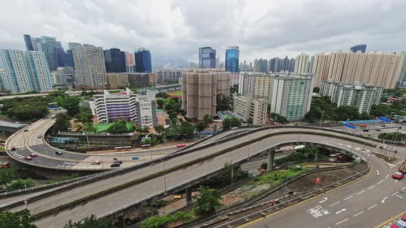 Timelapse of Kwun Tong busy traffic on overpass in Hong Kong, 4k