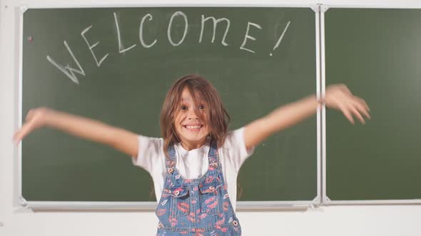 Emotional Portrait of Caucasian Teen Girl. Amazed Little Girl Screaming Looking at Camera. Handsome