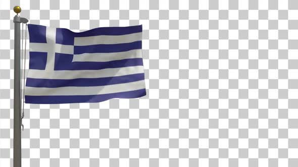 Greece Flag on Flagpole with Alpha Channel - 4K