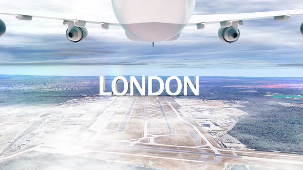 Commercial Airplane Over Clouds Arriving City London