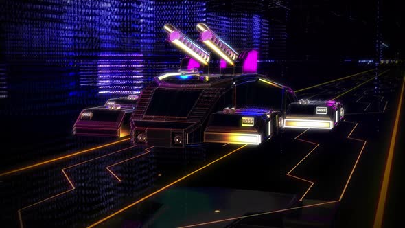 High Tech Holographic Electric Vehicle In The Futuristic Network 3D Animation alt