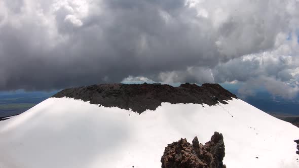 Time lapse of the crater of Mount Ngauruhoe with dark clouds. Tongariro National Park in New Zealand