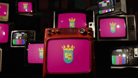 Flag of Alava, province of Spain, and Retro TVs.