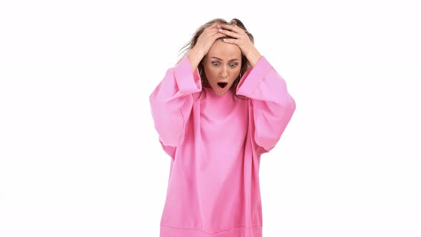 Crazy Woman Shocked Having Bad News Screaming No Shaking Head Isolated