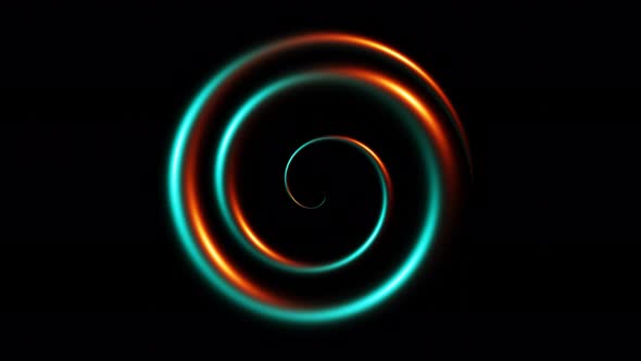 Rotating blue and orange metallic spiral animation on black background