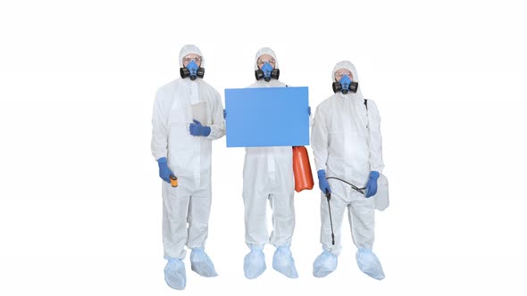 Team of Epidemiologists Holding Blank Board on White Background