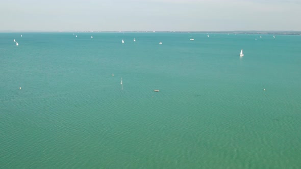 Aerial View of Lake Balaton in Hungary Coast of Balatonfured Sunny Day