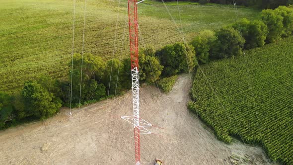 Descending aerial view of a Eddy Covariance Tower