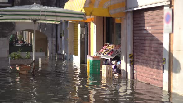 Fruit Shop in the City Flooded with Water