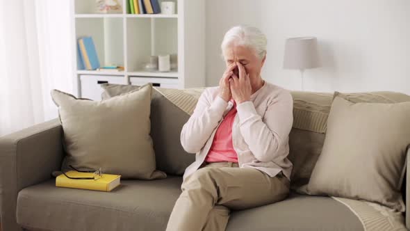 Senior Woman with Glasses Having Vision Problem