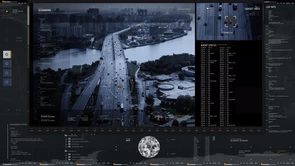 Modern Spy drone has detected the suspects vehicle on the bridge in a big city alt