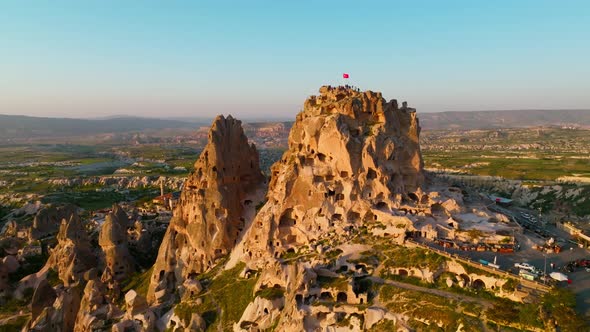 Awesome aerial view of Uchisar 4 K Turkey Cappadocia