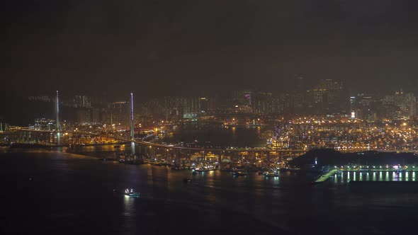 Container Port Illuminated Hong Kong Cityscape Reflected in Water