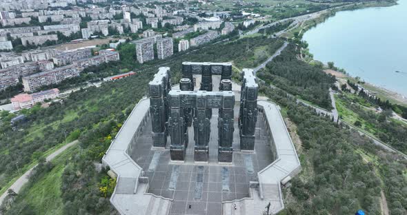 Tbilisi, Georgia - May 30 2022: Aerial view of Memorial History of Georgia